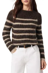 オールセインツ レディース アウター パーカー・スウェット クルーネック セーター AllSaints Riga Stripe Crewneck Sweater Brittle Brown Barley ブラウン