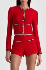 アリス アンド オリビア レディース アウター ジャケット・ブルゾン ツイード Alice Oliviavalon Shrunken Tweed Jacket Chili Pepperのサムネイル