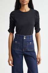 ヴェロニカ ベアード レディース トップス Tシャツ ギャザー Veronica Beard Waldorf Ruched Sleeve TShirt Black ブラック