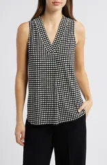 アンクライン レディース トップス シャツ ドット柄 ドット Anne Klein Polka Dot Pleat Front Shell Anne Black White ホワイト