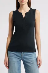 レイルズ レディース トップス シャツ Rails Mayla Rib Henley Tank Black ブラックのサムネイル