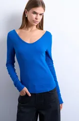 トップショップ レディース トップス シャツ コットン Topshop Stretch Cotton Rib Top Medium Blue ブルー