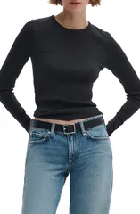 ラグアンドボーン レディース トップス Tシャツ コットン rag bone Thessential Rib Long Sleeve Cotton TShirt Black ブラックのサムネイル