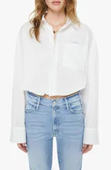 マザー レディース トップス シャツ コットン MOTHER The Scrunchie Frenchie Bubble Hem Cotton ButtonUp Shirt White ホワイトのサムネイル