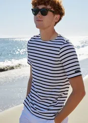 セイントジェームス レディース トップス シャツ Saint James LEVANT MODERN Breton Stripe Short Sleeve Shirt WhiteBlack ホワイト