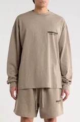 フィアオブゴッド メンズ トップス Tシャツ コットン ロゴ Fear of God Essentials Classic Fit Long Sleeve Cotton Logo TShirt Homestead Heather ヘザー