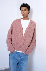 トップマン メンズ アウター パーカー・スウェット Vネック カーディガン Topman Marled VNeck Cable Cardigan Pink ピンクのサムネイル