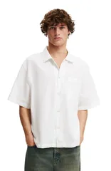 コットンオン メンズ トップス シャツ リネン Cotton Mens Elinen Blend Short Sleeve Shirtextured White ホワイト