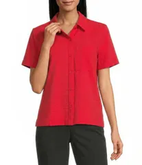 ウエストバウンド レディース トップス シャツ Westbound Button Front YNeck Short Sleeve Camp Top Racing Red レッドのサムネイル