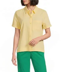 ウエストバウンド レディース トップス シャツ Westbound Button Front YNeck Short Sleeve Camp Top Lemon Yellow イエローのサムネイル