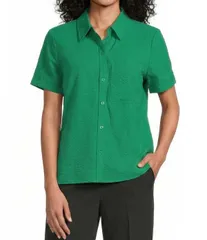 ウエストバウンド レディース トップス シャツ Westbound Button Front YNeck Short Sleeve Camp Top Kelly Green グリーンのサムネイル