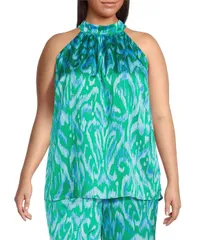 シュガーリップス レディース トップス シャツ プラスサイズ プリント サテン ノースリーブ ホルター Sugarlips Plusize Abstract Nature Printed Halter Neck Sleeveless Coordinating