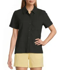 ウエストバウンド レディース トップス シャツ Westbound Button Front YNeck Short Sleeve Camp Top Black ブラックのサムネイル