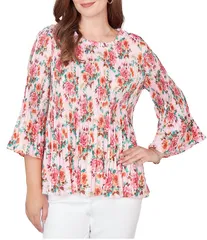ルビーアールディー レディース トップス シャツ フラワー柄 プリーツ フリル フラワー Ruby Rd Ruffle Scoop Neck 34 Bell Sleeve Floral Pleatedのサムネイル