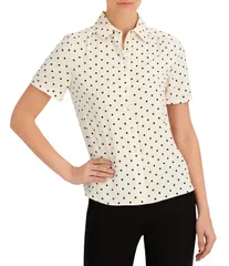 アンクライン レディース トップス シャツ プリント ブラウス Anne Klein Dot Print Short Sleeve Collared Blouse Anne WhiteAnne Black ホワイト