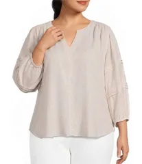 ウエストバウンド レディース トップス シャツ Vネック プラスサイズ プリント Westbound Plusize Stripe Print 34 Sleeve VNeck Top Naticualのサムネイル