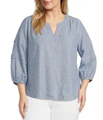 ウエストバウンド レディース トップス シャツ Vネック プラスサイズ プリント Westbound Plusize Stripe Print 34 Sleeve VNeck Top Blue Raiのサムネイル