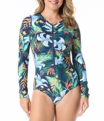 ビーチハウス レディース トップス ワンピース Beachouse Midnightropical Emerge Long Sleeve Shirred Zip Front One Piece Swi
