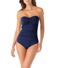アンコール レディース トップス ワンピース Anne Cole Live In Color Twist Front Shirred Bandeau Removable Strap One Piece Swimsuit Navy ネイビー