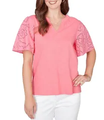 ルビーアールディー レディース トップス シャツ Vネック プチ コットン ニット ジャージー Ruby Rd Petite Size Cotton Jersey Knit Split VNeck Sのサムネイル