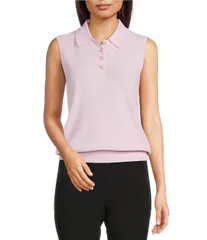 カール ラガーフェルド レディース アウター ニット・セーター ポロシャツ ノースリーブ KARLAGERFELD PARIS Knit Scalloped Collared Sleeveless Pのサムネイル