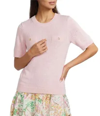 カール ラガーフェルド レディース アウター ニット・セーター クルーネック リブ KARLAGERFELD PARISolid Ribbed Knit Crew Neck Short Sleeveのサムネイル