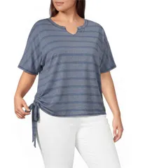 ウエストバウンド レディース トップス シャツ Vネック プラスサイズ Westbound Plusize Short Sleeve VNeck Side Tie Top Vintage Indigoのサムネイル