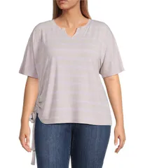 ウエストバウンド レディース トップス シャツ Vネック プラスサイズ Westbound Plusize Short Sleeve VNeck Side Tie Topastelilac ライラックのサムネイル