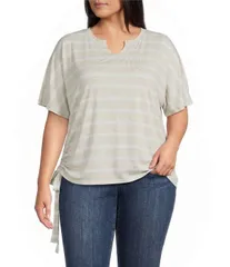 ウエストバウンド レディース トップス シャツ Vネック プラスサイズ Westbound Plusize Short Sleeve VNeck Side Tie Top Naturalのサムネイル