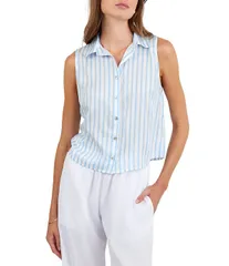 ベラダール レディース トップス シャツ プリント ノースリーブ クロップド Bella Dahl Stripe Print Point Collar Sleeveless Cropped Top Tのサムネイル