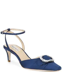 バッジェリーミシュカ レディース シューズ ヒール クレープ アンクル Badgley Mischka Odesza Crepembellished Pointed Toe Ankle Strap Dress Pumps Navy ネイビー