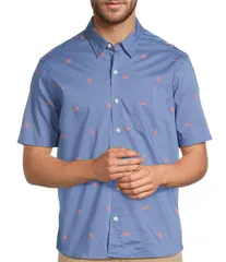 エルエルビーン メンズ トップス シャツ プリント LLBean Comfort Stretch Printed Performance Short Sleeve Woven Shirt Deep Lake Lobster
