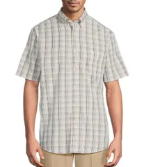 ラウンドトゥリーアンドヨーク メンズ トップス シャツ Gold Label Roundtree Yorke Full Fit NonIron Large Plaid Poplin Short Sleeve Sport Shirt Brown ブラウン