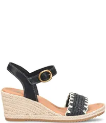 ソフト レディース シューズ スリッポン・ローファー サンダル レザー Sofft Inez Leather Woven Detail Wedge Sandals Black ブラック
