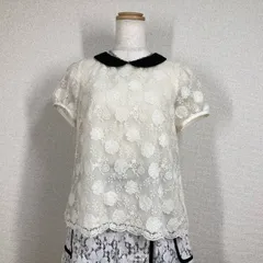 美品 ボンメルスリー 花柄刺繍 シースルー ブラウス 白 38 M Bon mercerie カットソー 半袖 フリル チュール レース 清楚 春夏 ワールド