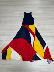 ポロラルフローレン マルチ カラー プリーツ ロング ワンピース