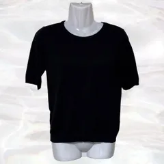 H＆M　エイチアンドエム　ニット　ブラック　レディース　五分丈　無地　シンプル　定番　ラウンドネック　ベーシック　オフィスカジュアル