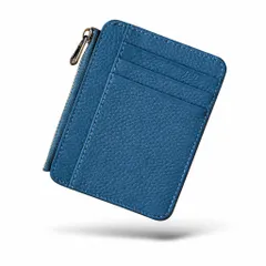 [VIVIORA] クレジットカードケース 本革 フラグメントケース クレカ マイナンバー スリム カード入れ 財布 名刺入れ パスケース 薄型 ジッパー カードホルダー (ブルー) [ブルー]