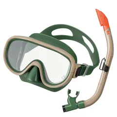 新品 リーフツアラー(REEF TOURER) シュノーケリング シュノーケル マスク スノーケル 大人用 2点セット シリコーン製 カーキタン RC0117