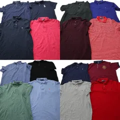 古着卸 まとめ売り ラルフローレン ポロシャツ 16枚セット (メンズ XL /2XL ) 90s ビッグポニー ボーダー グレー ネイビー 中古 NE2451