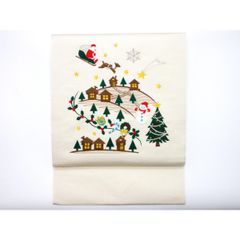 ◎mo-0420 新品 名古屋帯 クリスマス ツリー サンタ 雪だるま 12-8 