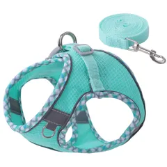 ルボナリエ ペット ハーネス リードセット 小型犬 猫 中型犬 反射ストリップ メッシュ (グリーン S) [グリーン S]