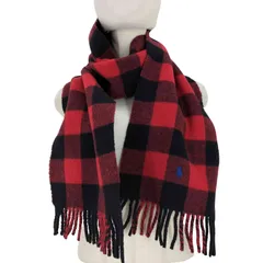 ポロラルフローレン POLO RALPH LAUREN リバーシブルマフラー フリンジ チェック柄 ポニー刺繍 ラムウール メンズ ONE SIZE 