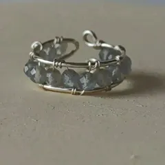 NO267 天然石ラブラドライト編み込みリング・フリーサイズ