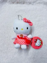 (新品) Sanrio ハローキティ レッド CHECK ワンピース バッグ マスコット ぬいぐるみ キーホルダー