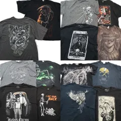 古着卸 まとめ売り スカル 半袖Tシャツ 14枚セット (メンズ 2XL /3XL ) 大判プリント 死神 ブラックボディ 中古 古着 NE2310