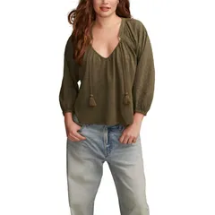 ラッキーブランド レディース トップス シャツ ブラウス ニット Lucky Brand Knit Mix Peasant Blouse Dusty Olive オリーブのサムネイル