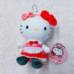 (新品) Sanrio ハローキティ レッド リボン メイド マスコット ぬいぐるみ キーホルダー