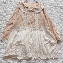 MY CLOSET マイクローゼット　フリル　レース　シャツ　ブラウス　ベージュ　麻　リネン