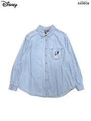 古着 MICKEY UNLIMITED ミッキーマウス ワッペン 無地 ワンポイント キャラクター デニム 長袖 シャツ 青 水色 (ttu2601237)
